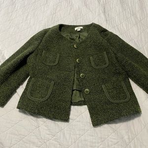 Loft Womens Tweed Jacket, Size 14P, Green